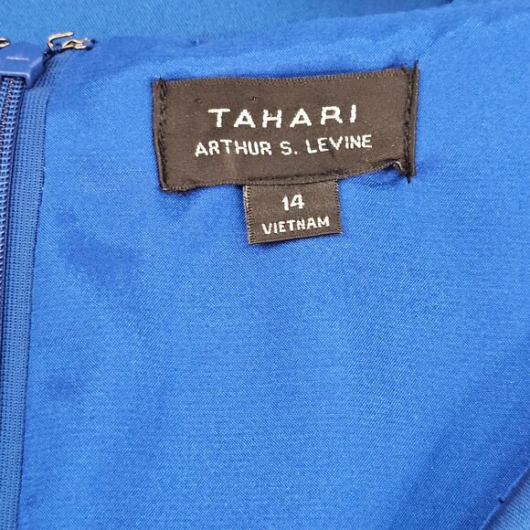 Tahari Dress Women's‎ 14 Portrait Collar Royal Blue Ruched Sheath Fully Lined - Picture 4 of 11
